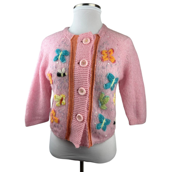 *Flawed* Free People Butterfly Sequin Cardigan Sweater Large Coquet Fairy Whimsy - Picture 2 of 14